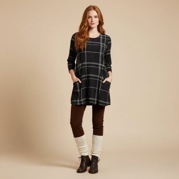 Alembika Windowpane Mineral Wash 3/4 Sleeve Pocket Tunic - Picture 1 of 14